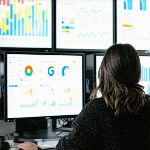 Person analyzing SEO data and graphs on screens in a Swedish office