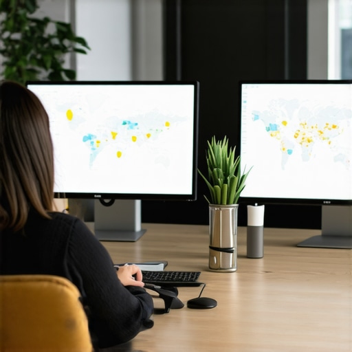 SEO-expert analyserar svenska sökord med digitala verktyg i en modern arbetsmiljö