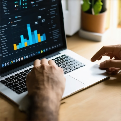 Person studying SEO analytics on a laptop with Swedish keywords and graphs.