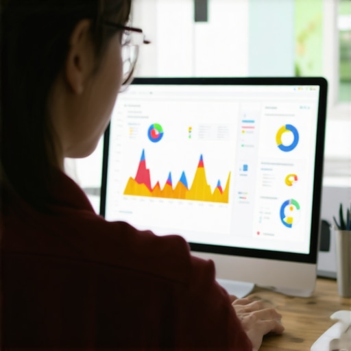 Person reviewing SEO analytics on a laptop in an office