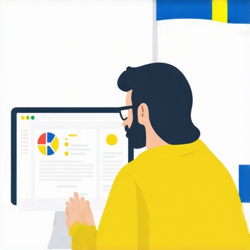 Person analyzing SEO and keyword data on computer with Swedish flags in background