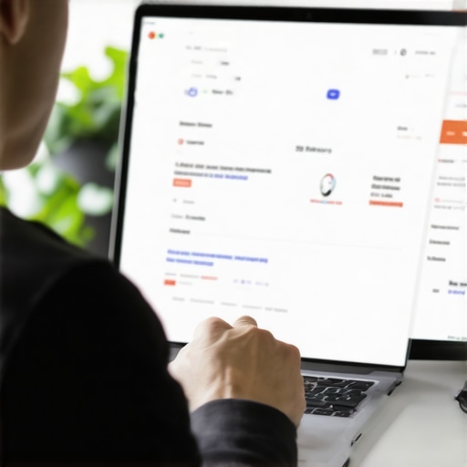 Digital marketer reviewing Swedish SEO search results on a laptop.