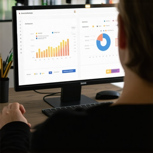 Swedish SEO analyst reviewing website analytics with charts