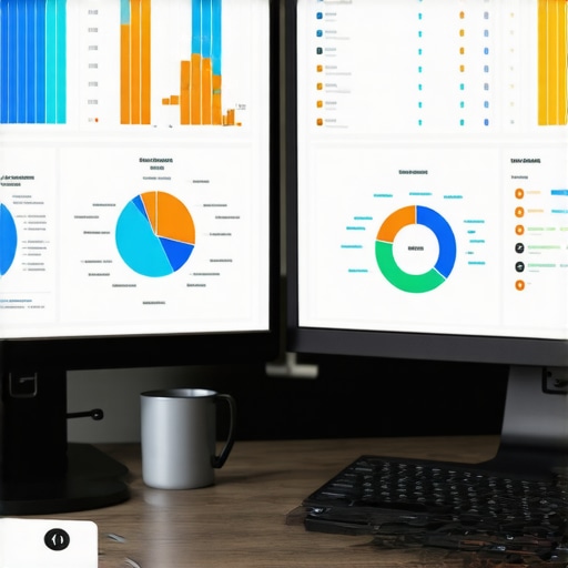 A professional SEO workspace showing data analytics and optimization tools on dual screens.